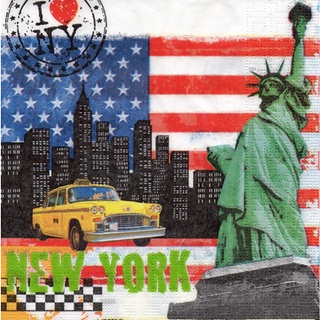 Pladao Napkin ภาพ Landmark  New York เทพีเสรีภาพ อเมริกา กระดาษ แนพกิ้น สำหรับงานศิลปะ เดคูพาจ decoupage ขนาด L 33x33