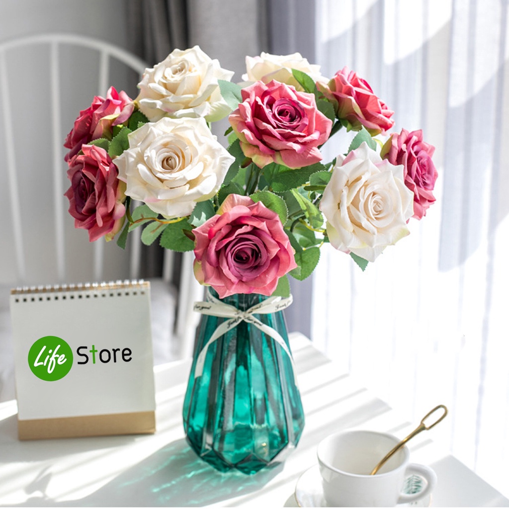 ดอกกุหลาบเดี่ยวขนาดดอก 10 cm  ดอกไม้ประดิษฐ์ จากผ้าไหมดิบ สวยงามเสมือนจริง (พร้อมส่งในไทย ถึงเร็วทันใจ)