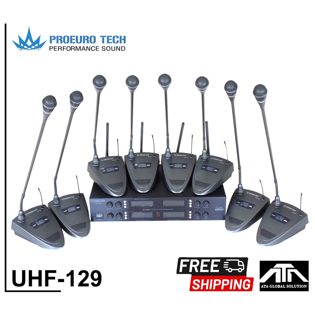 PROEUROTECH UHF-129 UHF129 ก้านยาว 60 ซม. ชุดประชุมไร้สาย 8 ตัว พร้อมใช้งาน ไมค์ ไมค์ประชุม ไมค์ไร้ส
