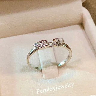 PerployJewelry แหวนเงินแท้ชุบทองคำขาวฝังเพชรcz