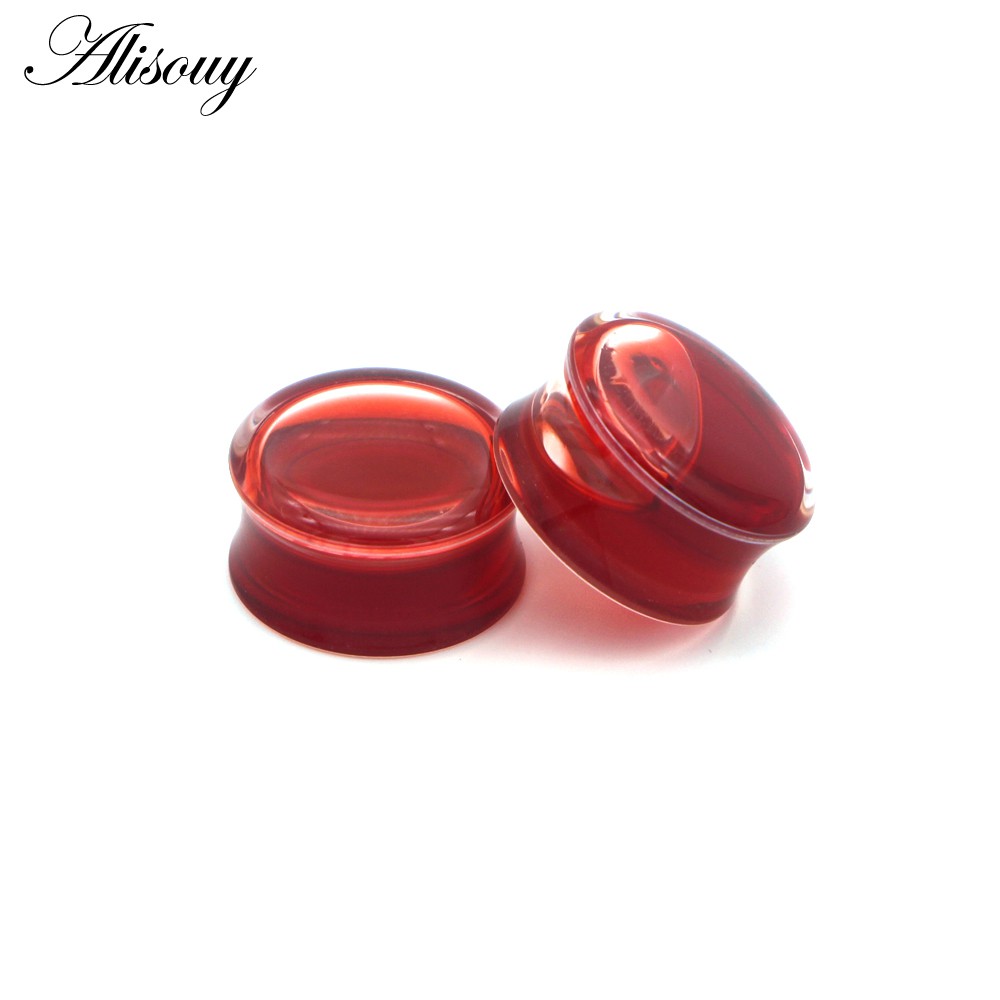 Alisouy 2 ชิ้น สีแดง ของเหลว เลือด อะคริลิก ดับเบิล บาน อานหู เกจวัด ต่างหู เจาะร่างกาย เสียบหู ยืดหู