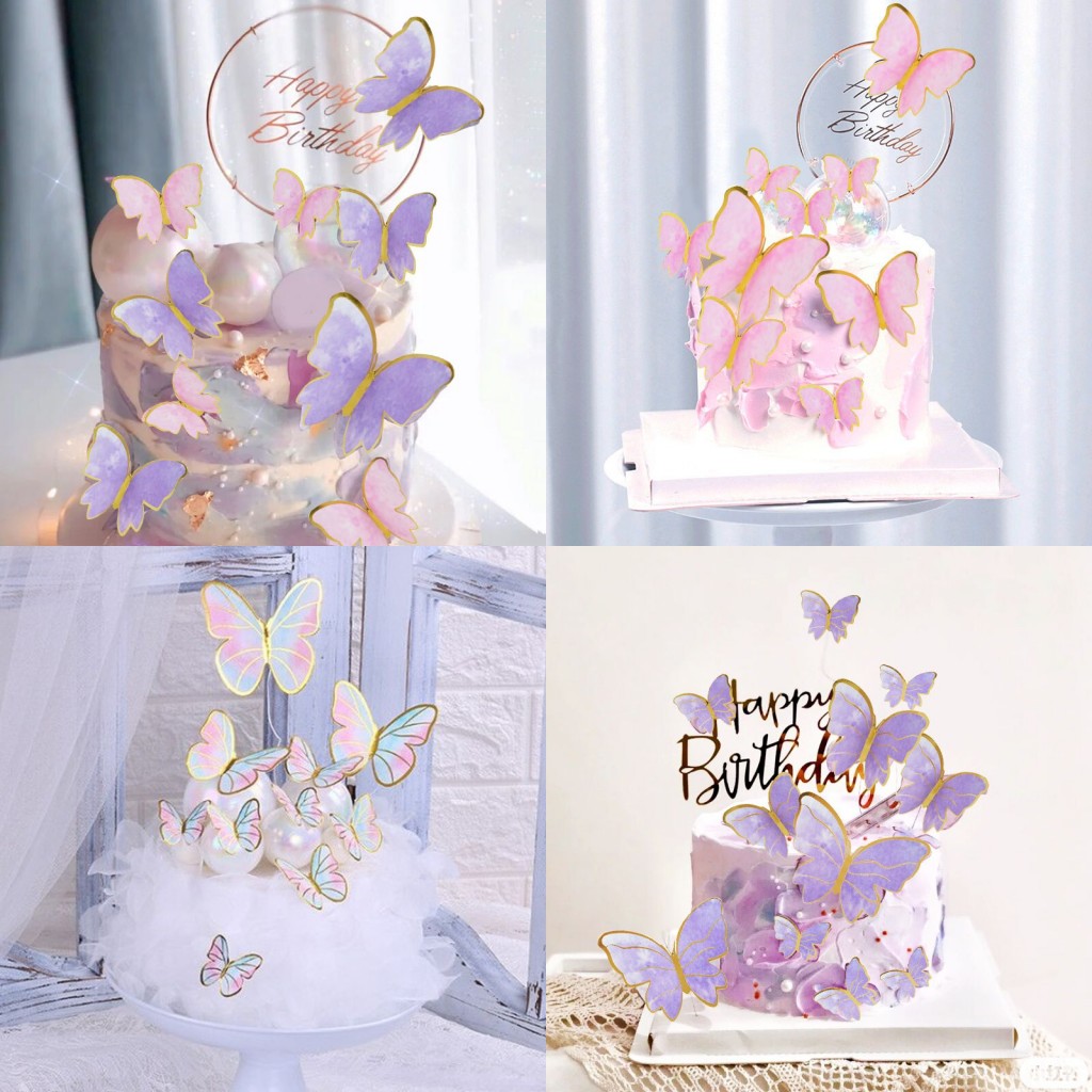 10 ชิ้นผีเสื้อตกแต่งเค้กธีมผีเสื้อ Cupcake Toppers สําหรับอาบน้ําเด็กงานแต่งงานวันเกิด Party Decor
