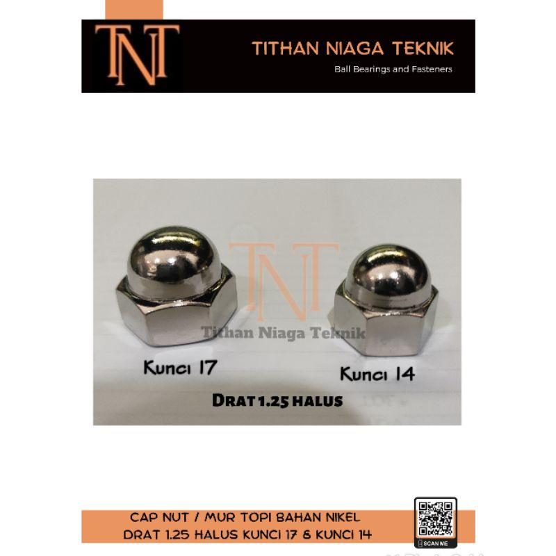 น็อตหมวก น็อตหมวก M10 เกลียว 1.25 วัสดุนิกเกิลเรียบ M10x1.25 คีย์ 14 M10 X 1.25