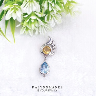 Z6495 จี้พลอยซิทรีน,โทพาซแท้ ( Citrine,Topaz ) ตัวเรือนเงินแท้ 925 ชุบทองคำขาว