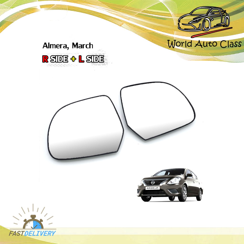 เนื้อเลนส์กระจก เลนส์กระจกมองข้าง ข้าง ขวา+ซ้าย ใส่ Nissun March, Almera ปี 2012-2019 Nissan  March, Almera ปี2012-2019