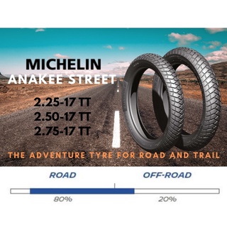 **ผ่อนได้**Michelin รุ่น Anakee Street ยางมอเตอร์ไซด์ชนิดใช้ยางใน ขอบ-17 มีให้เลือกหลายขนาด (ราคาต่อเส้น)