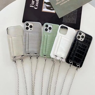 เคสโทรศัพท์มือถือ ลายหนังจระเข้ พร้อมสายโซ่คล้อง คุณภาพสูง สําหรับ iPhone14 13 12 11 Pro max xs xr xs max