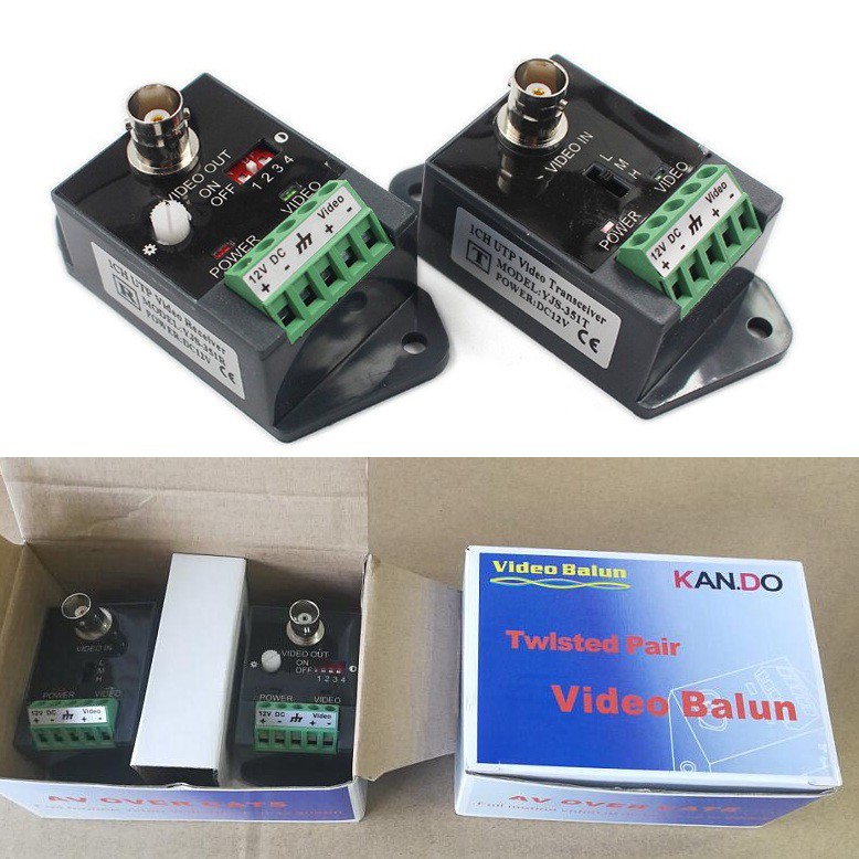 2pcs (1 pair) 1 channel Active Video Balun Video Transceiver for CCTV AHD CVI TVI CVBS Single Channe
