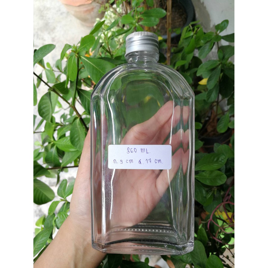 ขวดแก้วแบน ตัดเหลี่ยมโค้ง 360 Ml ฝาเกลียวเงิน พร้อมจุกใน (ไม่เกิน 20 ใบ) ลด 50 บาท ใส่โค้ด WSEP7CL4