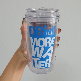 แก้วน้ำพลาสติก 2 ชั้น สกรีนลาย drink more water