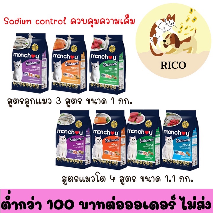 (ถุง) มองชูบาลานซ์ Monchou Balance อาหารแมวแบบเม็ด (1KG ลูกแมว/Kitten และ/ หรือ 1.1KG แมวโต/Adult)