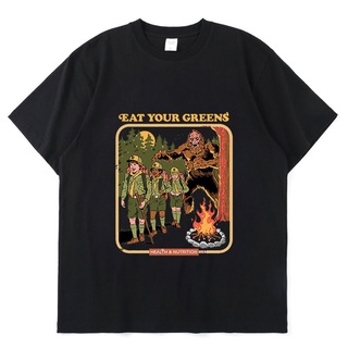 เสื้อยืดอินเทรนด์ผู้ชายอินเทรนด์ผู้หญิงTuxinhe Eat Your Greens เสื้อยืดลําลอง ผ้าฝ้าย แขนสั้น พิมพ์ลายการ์ตูน ทรงหลวม สไ