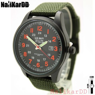 นาฬิกา US Navi (Navy Seal) สายผ้า/Nano/สีเขียวขี้ม้า ทรงกลม ระบบเข็ม มีวันที่