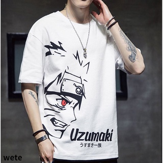 เสื้อยืดผ้าฝ้ายพรีเมี่ยม Mens Hong Kong style T-shirt Naruto style five-point sleeves