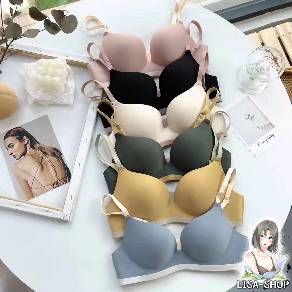 เสื้อชั้นในสตรี ไร้โครง ไร้รอยต่อ สไตล์เกาหลี สีเรียบ มี 6 สี เหมาะสำหรับสาวคัพ AB E27
