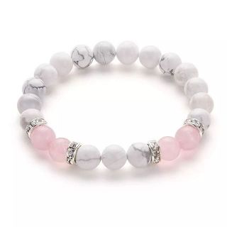 กำไลข้อมือหินแท้ Howlite + Rose quartz ขนาด 8 mm