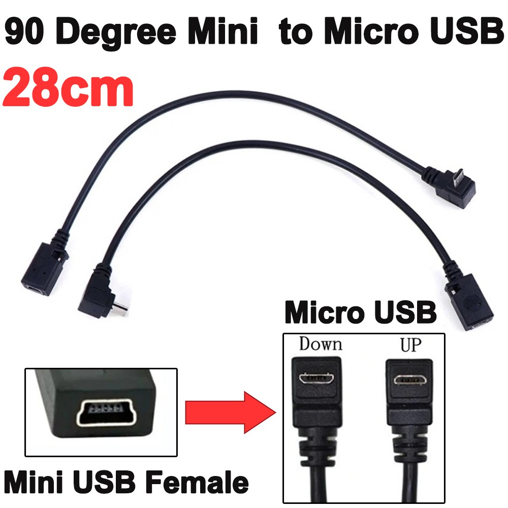 สายแปลง Mini USB to Micro USB ( 90 Degree Down Up Angled  Mini USB Female to Micro USB 2.0 5Pin Male