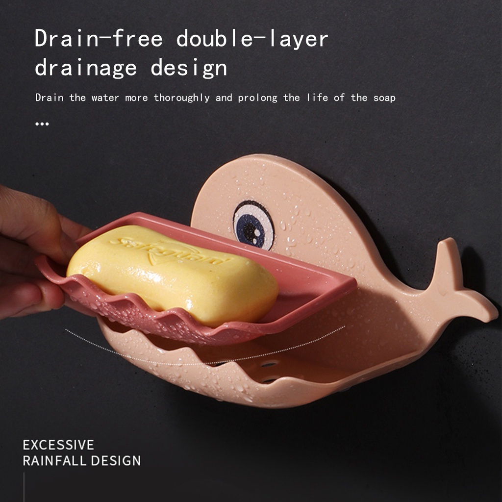 Jujiajia กล่องสบู่ รูปปลาวาฬ ขนาดเล็ก ติดผนัง ไม่ต้องเจาะรู สําหรับห้องน้ํา - รูปที่ 3