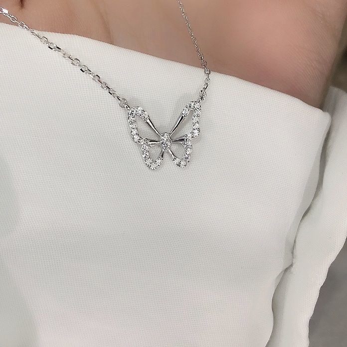 สร้อยคอโชคเกอร์ เงินแท้ 925 จี้รูปผีเสื้อ ประดับเพทาย แวววาว เครื่องประดับแฟชั่น สําหรับผู้หญิง