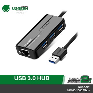 UGREEN รุ่น 20265  Ethernet Adapter USB Gigabit Network Adapter With USB 3.0 HUB 3 Ports