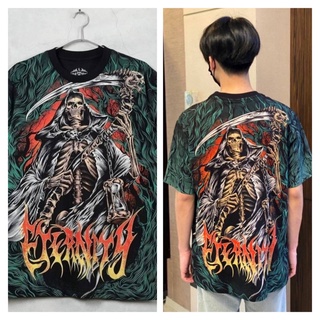 เสื้อยืด ป้าย EMPEROR ETERNITY สกรีนลายดิสชาร์จ เต็มตัว เรืองแสงในที่มืดได้หน้า-หลัง ไซร์ยุโรป (1ตัว)