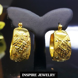 INSPIRE JEWELRY  ต่างหูห่วงทองตัดลายหน้าใหญ่ สวยงาม ใส่ถอดง่าย หน้ากว้าง1.2cm