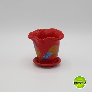 กระถางต้นไม้เพ้นท์สี (Art Plant Pots) - Red Flower (S size) - Handmade by Belgian Artist Paul De Blieck