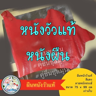 ผืนหนังวัวแท้ สีแดง ลายหนังจระเข้ หนังแท้ ผืนหนัง หนังทั้งผืน หนังวัว ปั้มลาย