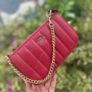 🎀 (สด-ผ่อน) คล้องมือ สีแดง หนังควิลท์ Coach C6512 X Jennifer Lopez Nolita 19 With Linear Quilting In Dark Cardinal