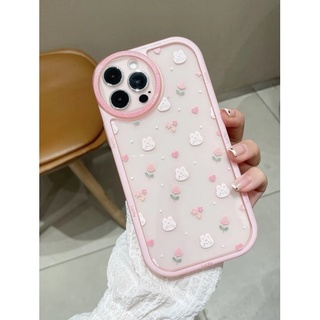 เคสโทรศัพท์มือถือ เคสไอโฟนสีใสขอบชมพูลายกระต่าย