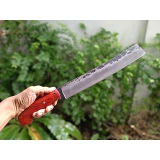 มีดแรมโบ้ (Rambo knife) มีดแคมป์ มีดมาเชเต้ Machete มีดอีตัด มีดเดินป่า ใบ 12.3” ตีร้อนชุบแข็ง ผิวไฟ ด้ามประกบไม้พะยูง