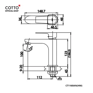 COTTO ก๊อกน้ำอ่างล้างหน้า รุ่น LUKE CT1160AN(HM) และ CT1160AN#BL(HM)