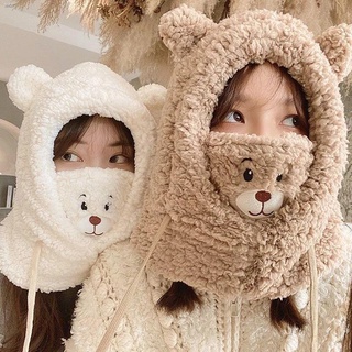 [Winder Winter Warm Cute Bear Bears หน้ากากผ้าพันคอขนแกะแบบหนานุ่มให้ความอบอุ่น