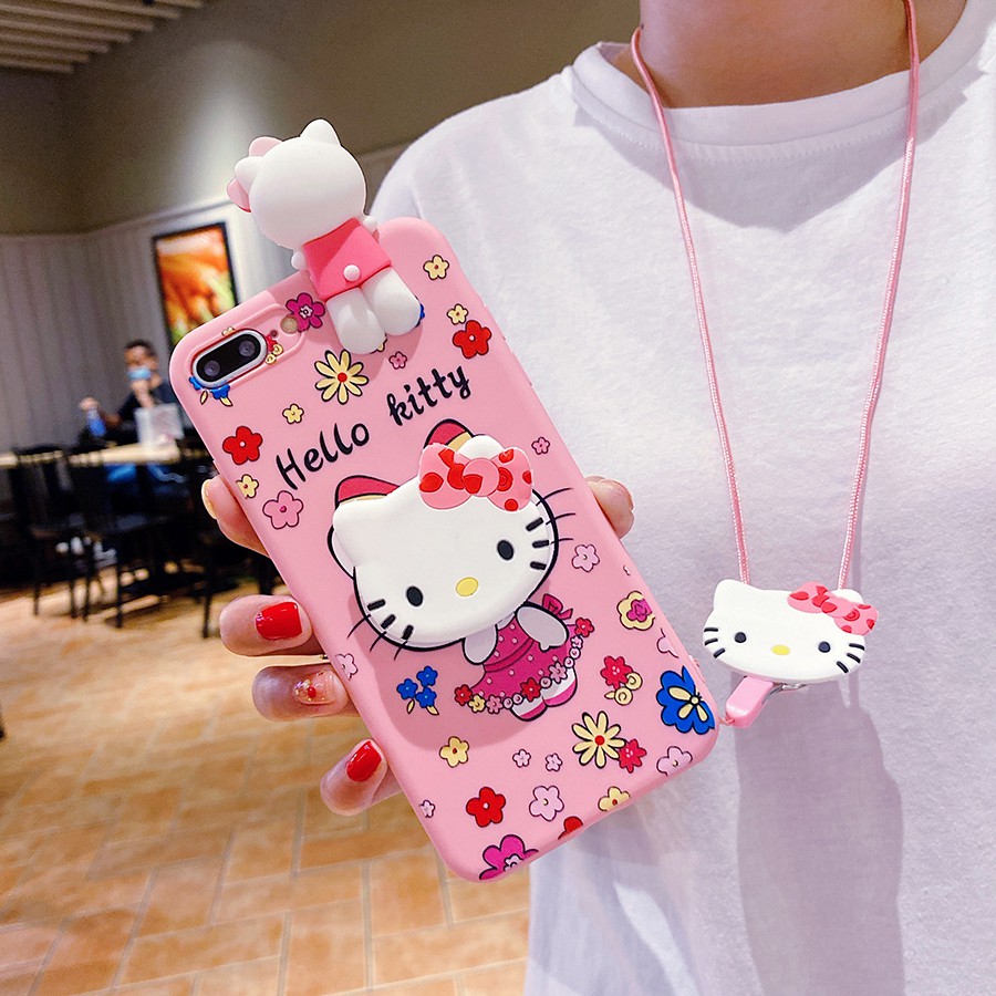เคสโทรศัพท์มือถือ Tpu ลายการ์ตูน Hello Kitty สีชมพูพร้อมเชือกคล้อง ...