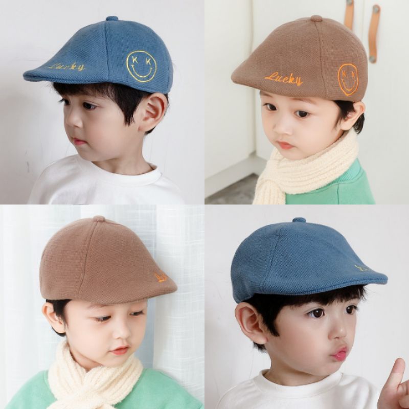 [ส่งด่วน] หมวกเด็ก 1-3 ปี ขนาดรอบศีรษะ 48-50 cm. หมวกเด็กทรงติงลี หมวกแก๊ปเด็ก ลายปัก Lucky ปรับขนาดได้ มี 4 สีให้เลือก