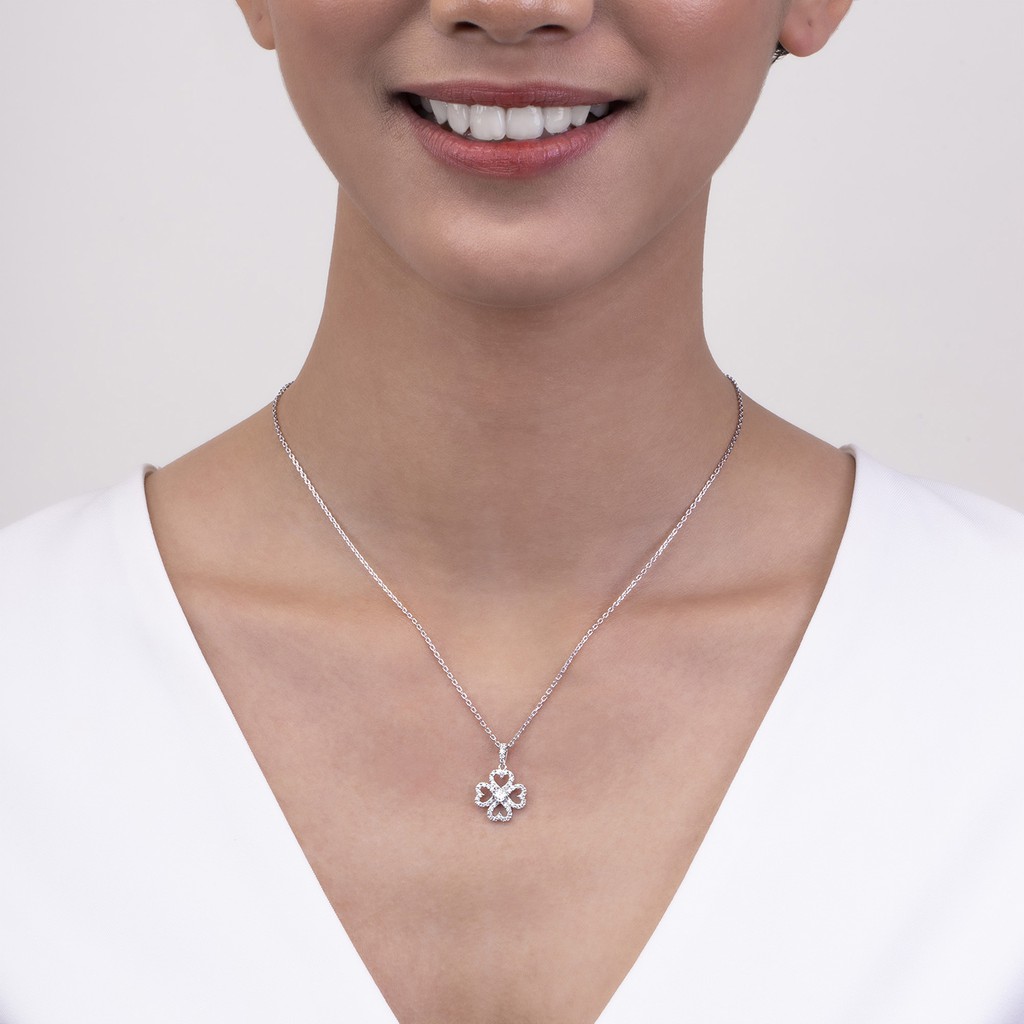 Merii สร้อยคอเงินแท้ 925 ชุบโรเดียม ประดับเพชร CZ ยาว 16 นิ้ว ดีไซน์รูป ...