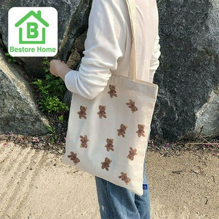 Bestore Home กระเป๋าผ้ามินิมอล ลายสกรีน ขนาด 34*36cm กระเป๋า Tote Bag สะพายไหล่