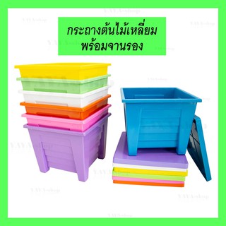 YAYA-Shop กระถางต้นไม้เหลี่ยม พร้อมจานรอง ขนาด 6 นิ้ว