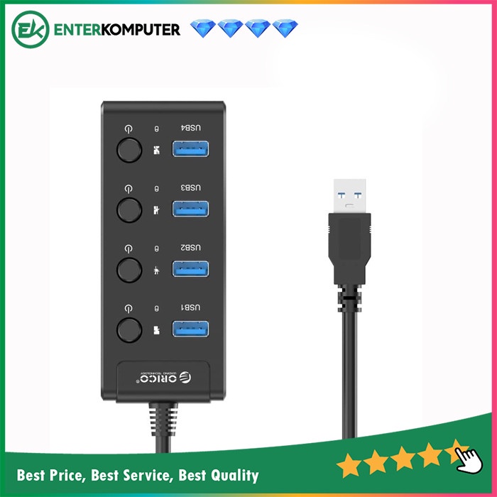 Orico USB HUB W9PH4-U3 4 พอร์ตพร้อมสวิตช์ไฟส่วนบุคคลและ LEDs