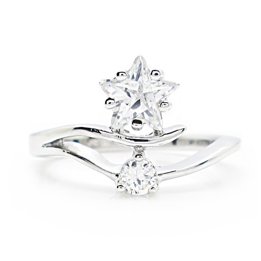 แหวนประดับแหวนแฟชั่น แหวนเพชรรูปดาว ประดับเพชร ประดับเพชร cz สวยวิ้งวับ ชุบทองคำขาว