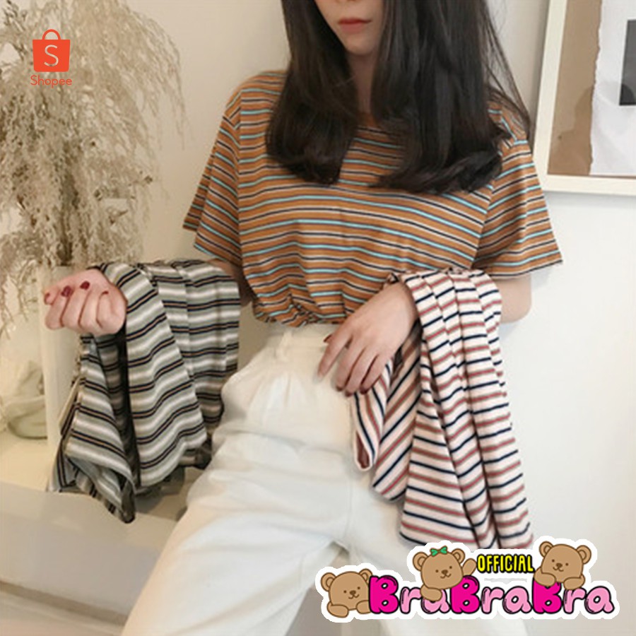 [ส่งจากไทย] 𝑩𝒓𝒂𝑩𝒓𝒂𝑩𝒓𝒂  #f-014 เสื้อยืด คอกลม แขนสั้น ลายด้านข้าง