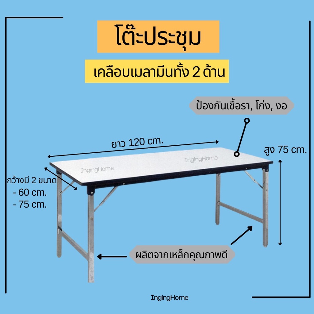 [แพ็คกันกระแทกให้อย่างดี] โต๊ะประชุมสีขาว พับได้ สำหรับออฟฟิศและที่ทำงาน เคลือบเมลามีนทั้ง 2 ด้าน ขอบคิ้วขาว