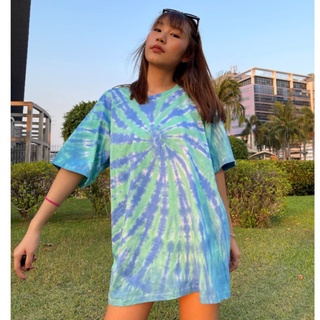 เสื้อมัดย้อมสีสด UNISEX | TIE DYE T-SHIRT | ผ้า Cotton100% - KT113-มีนาคม (เขียวมิ้น-น้ำเงินเข้ม)