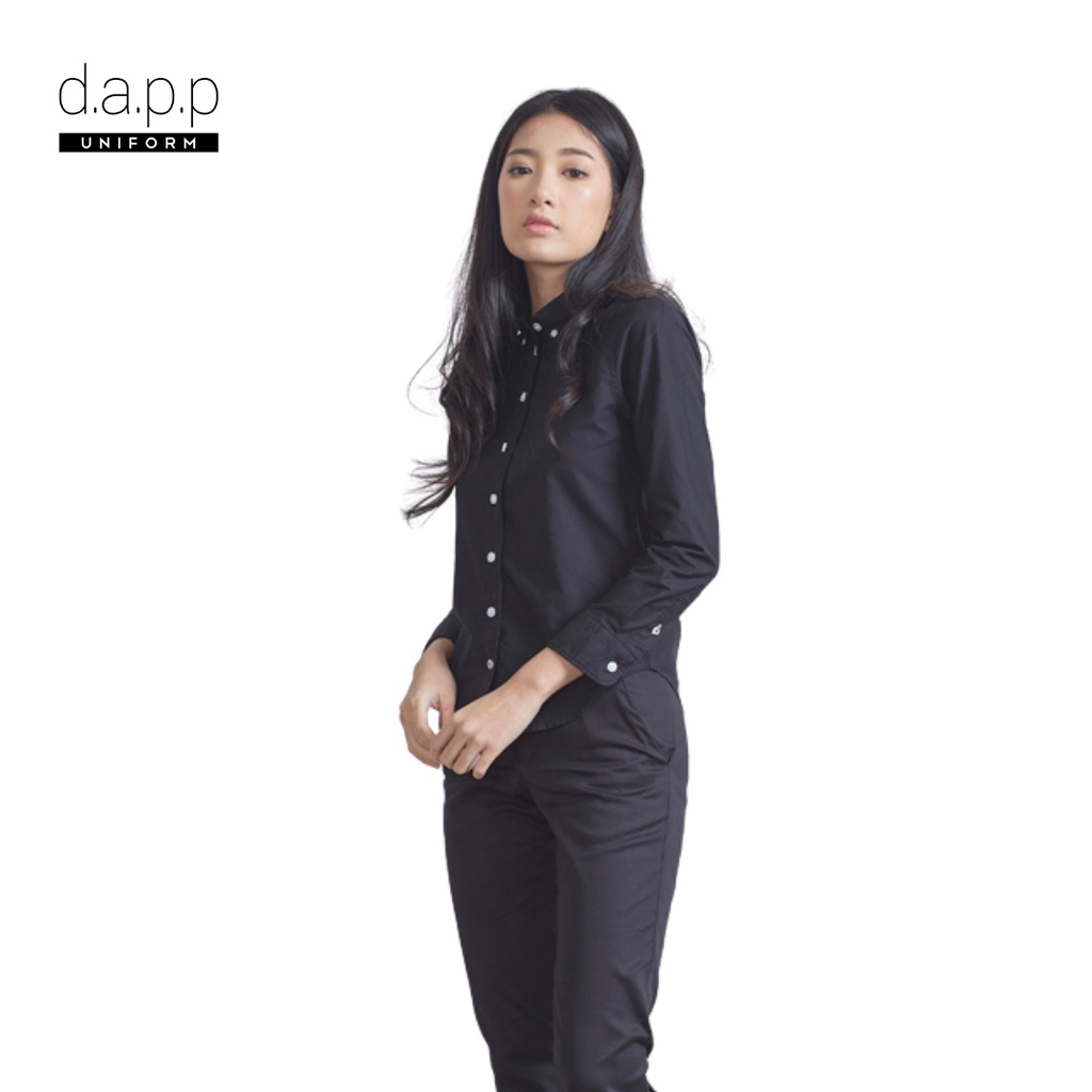 dapp Uniform เสื้อเชิ้ต แขนยาว ผู้หญิง Women's Black Longsleeves Oxford Button Down Shirt สีดำ(TBLB1002)