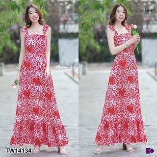 PP14134 Maxi dress สายเดี่ยว ลายหัวใจแดง