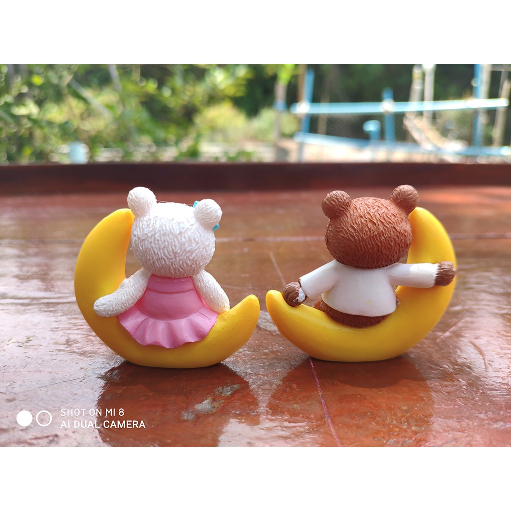 ตุ๊กตา หมีคู่ นั่งบนพระจันทร์ Moon Couple Bear Miniature Figurines Fairy Garden Dollhouse Decor Micro Landscape ราคา ถูกที่สุด ดีลบีเคเค แกลเลอรีภาพที่ 3