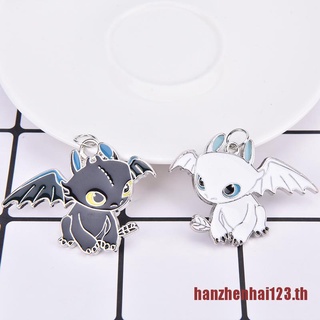 Hanhai สร้อยคอคู่ จี้การ์ตูนมังกรบินน่ารัก สีดํา สีขาว