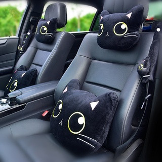 Cute Cat Car Headrest Neck Pillow Soft Waist Cushion Lumbar Support Seatbelt Shoulder Pads Covers Rearview Mirror Cover for Girl