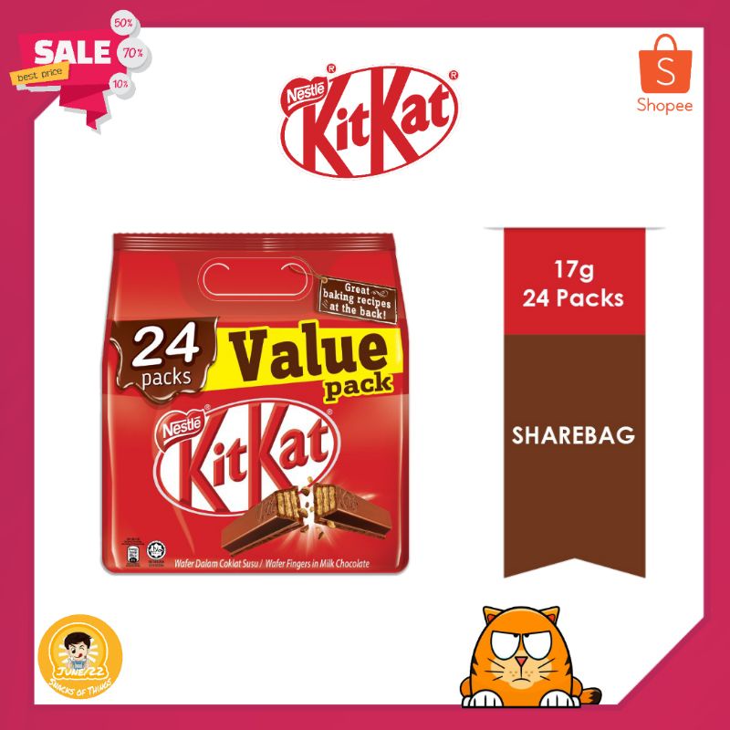 HOT Kitkat คิทแคท เวเฟอร์เคลือบช๊อคโกแลต ตำนานสุดฮิตตลอดกาล 1ถุง/24ชิ้น (ขนาด 2 แท่ง) *การันตีความอร่อย*