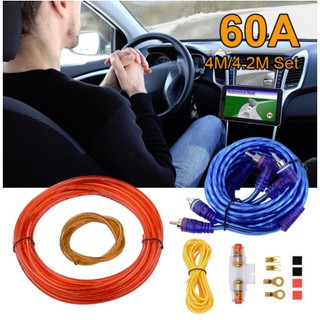 ชุดสายไฟเครื่องเสียงรถยนต์ 10GA Car Audio AMP Power Cable Subwoofer Amplifier Wiring 4.0m Set พร้อม AGU FUSE 60A MA663